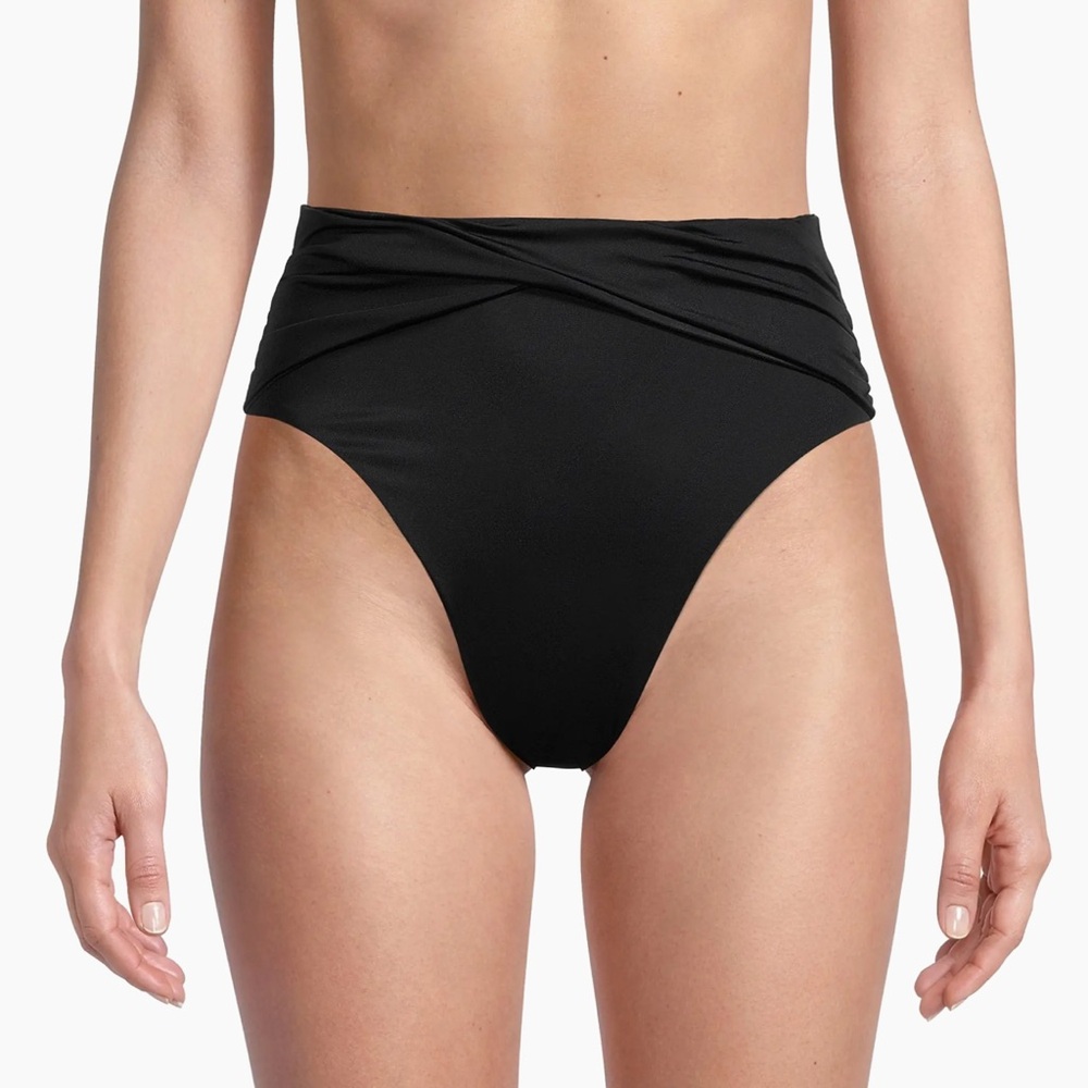 Aurum Black High-Waisted Swim Bottom 6 NWT